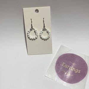 White bead hoop earrings